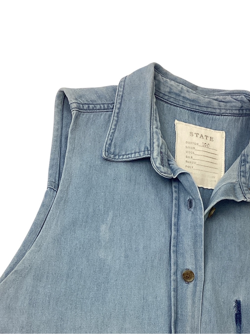 STATE THE LABEL Smock Dress OS Blue Denim Cotton Oversized Button Front Tunic - Picture 12 of 13
